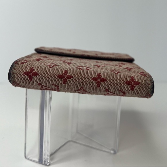 ♥️LOUIS VUITTON Deep Red Monogram Mini Lin Porte Billets Cartes Credit Wallet ❤️ - Picture 5 of 12